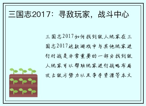 三国志2017：寻敌玩家，战斗中心