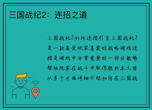 三国战纪2：连招之道
